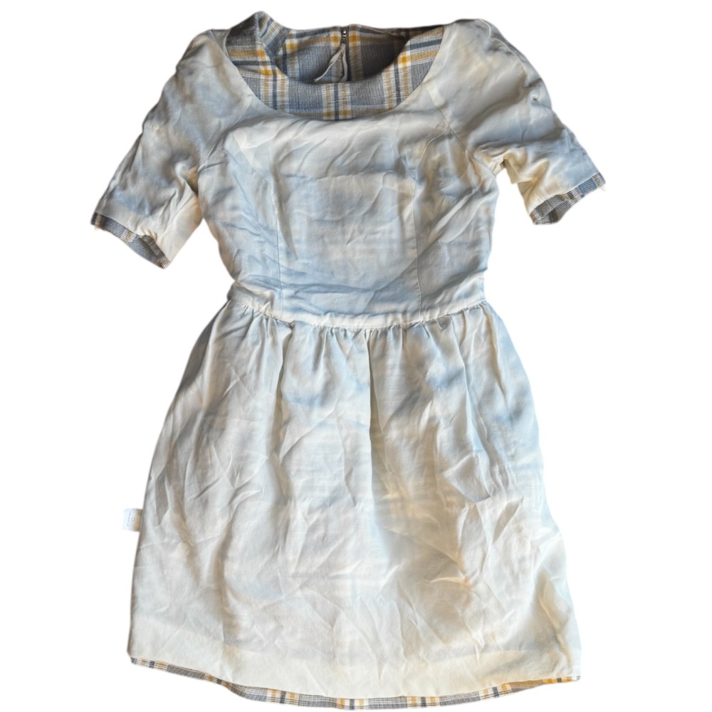 JASON WU Plaid SL Mini A-Line Dress Gray Yellow Zipper Pockets Cotton Silk Sz 4 - Picture 8 of 16